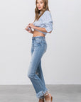 Insane Gene Mid Rise Long Bottom Frayed Crop Flare Jeans