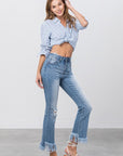 Insane Gene Mid Rise Long Bottom Frayed Crop Flare Jeans