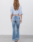 Insane Gene Mid Rise Long Bottom Frayed Crop Flare Jeans