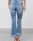 Insane Gene Mid Rise Long Bottom Frayed Crop Flare Jeans