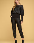 Renee C Satin Top with Rib Banded Bottom