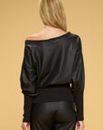 Faux Leather Top with Rib Banded Bottom