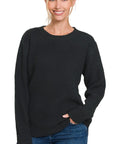 Zenana High Low Waffle Sweater in Black - Online Only