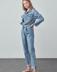 Denim Lab USA Belted Collared Button Front Denim Jumpsuit