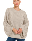 Zenana Oversized Bell Sleeve Cable Knit Sweater - Online Only
