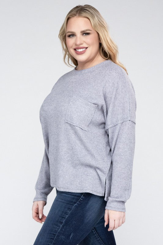 Zenana Plus Ribbed Brushed Melange Hacci Sweater