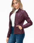 YMI Faux Layered Double-Zipper Jacket with Fuzzy Hood