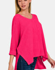 Zenana V-Neck High-Low Jacquard Knit Top