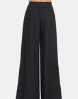 Zenana Pleated Linen Blend Wide Leg Pants