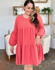 Double Take Full Size V-Neck Balloon Sleeve Tiered Dress with Pockets