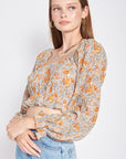 Emory Park Scoop Neck Floral Top with Ruffle Detail