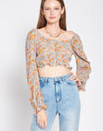 Emory Park Scoop Neck Floral Top with Ruffle Detail