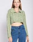 Emory Park Long Sleeve Collared Crop Top