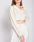 Emory Park Long Sleeve Collared Crop Top