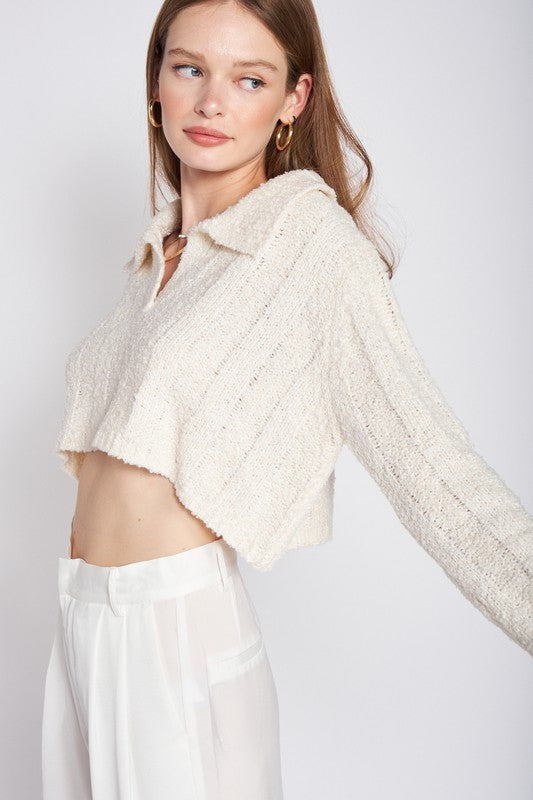 Emory Park Long Sleeve Collared Crop Top