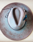Hand-Painted Leopard Boho Western Cowgirl Hat & Band Turq Brown 987c
