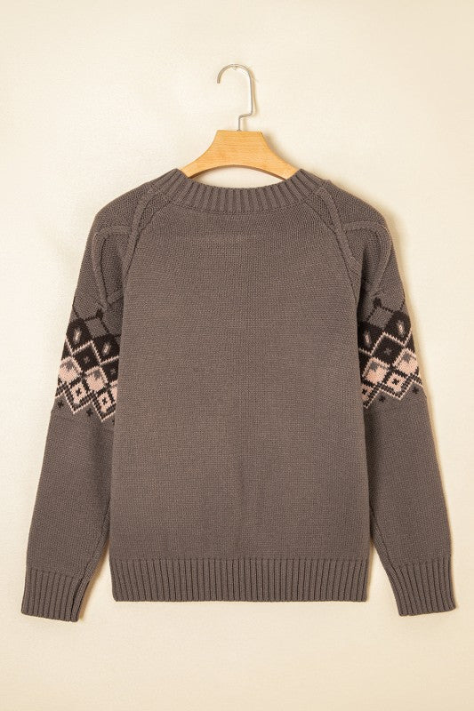 Alana Western Geometric Patterned Crew Neck Sweater