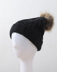 Braided Knit Fur Pom Beanie