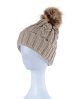 Braided Knit Fur Pom Beanie