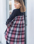 PLUS Plaid Back Waffle Knit  Cardigan