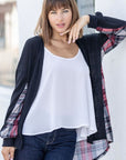 PLUS Plaid Back Waffle Knit  Cardigan