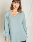 Balloon Sleeve V Neck Top