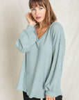 Balloon Sleeve V Neck Top