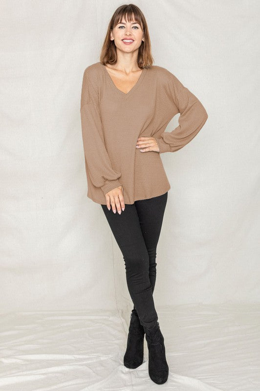 Balloon Sleeve V Neck Top