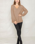 Balloon Sleeve V Neck Top