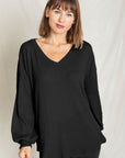 Balloon Sleeve V Neck Top