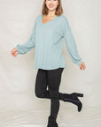 Balloon Sleeve V Neck Top