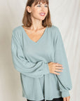 Balloon Sleeve V Neck Top