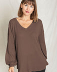 Balloon Sleeve V Neck Top