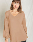 Balloon Sleeve V Neck Top