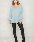 Balloon Sleeve V Neck Top