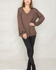 Balloon Sleeve V Neck Top