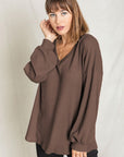 Balloon Sleeve V Neck Top