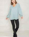 Balloon Sleeve V Neck Top