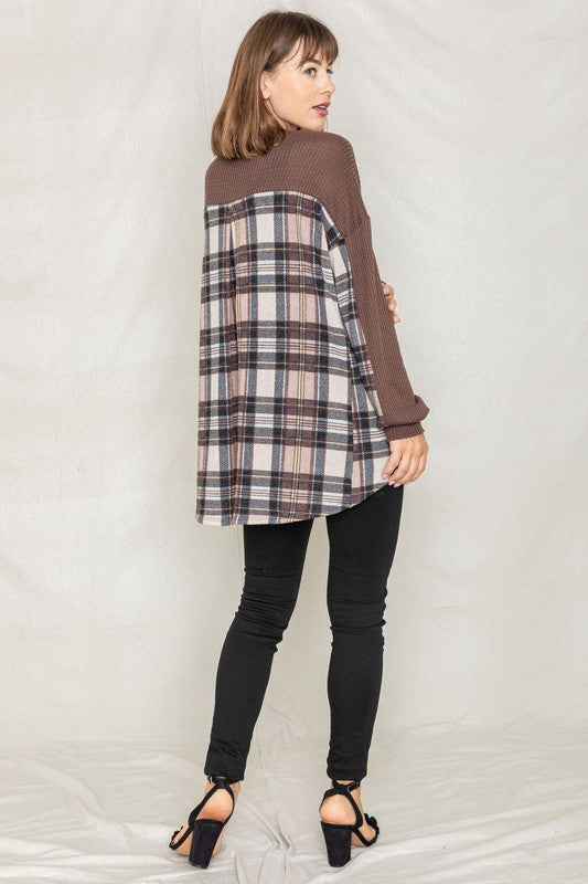 PLUS Plaid Back Waffle Knit  Cardigan