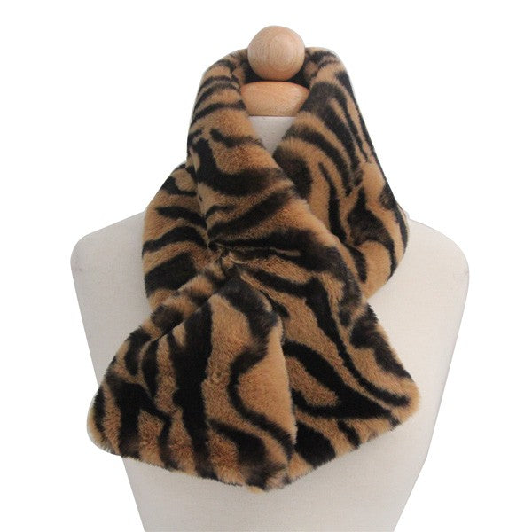 Zebra Print Faux Fur Scarf