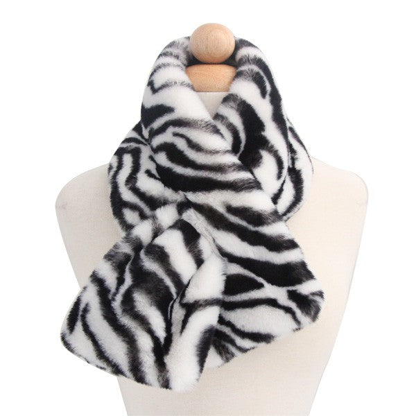 Zebra Print Faux Fur Scarf