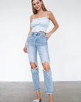 Denim Lab USA High Waist Destroyed Hem Boyfriend Jeans