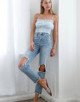 Denim Lab USA High Waist Destroyed Hem Boyfriend Jeans