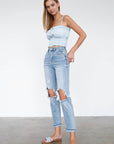 Denim Lab USA High Waist Destroyed Hem Boyfriend Jeans