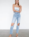 Denim Lab USA High Waist Destroyed Hem Boyfriend Jeans