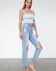 Denim Lab USA High Waist Destroyed Hem Boyfriend Jeans