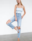 Denim Lab USA High Waist Destroyed Hem Boyfriend Jeans