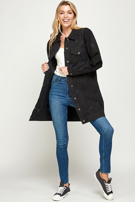 Womens longline black outlet denim jacket