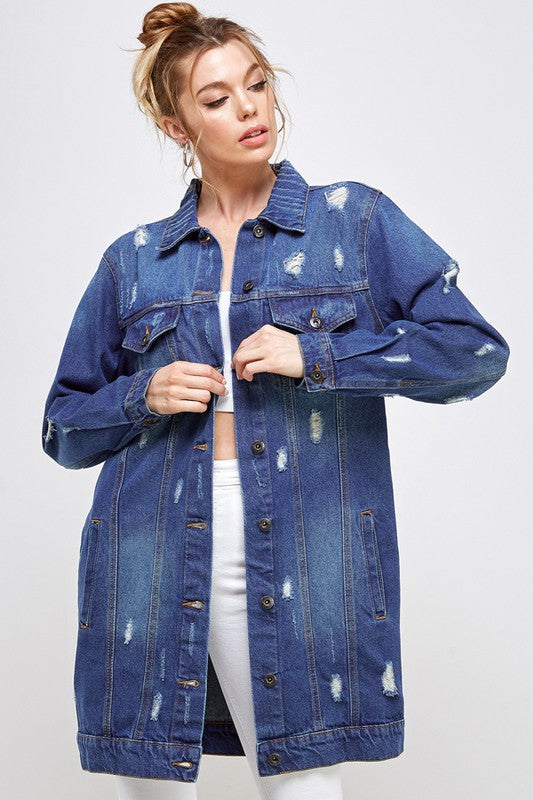 Blue Age Denim 3/4 Quarter Sleeve Distressed Jacket