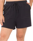 Zenana Plus Cotton Drawstring Waist Shorts - My Pampered Life Seattle